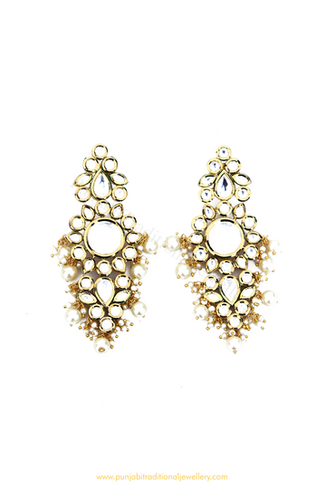 Gold Finished Kundan Pearl Earrings By PTJ